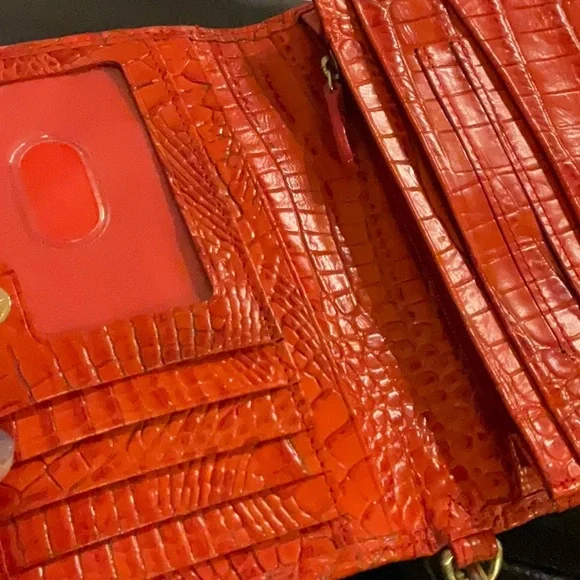 Brahmin Red-Orange Embossed Wallet/Wristlet. - Picture 7 of 14